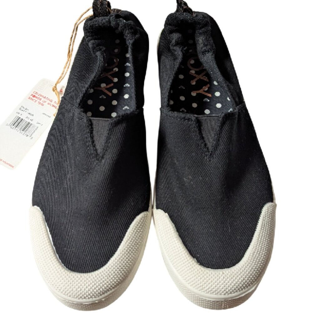 Roxy Womens Black Ruched Heel Slip-On Toe Capped Canvas Sneakers Size 9 NWT NWOB